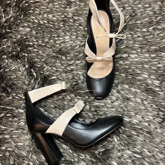 Elegant Black and Cream Women's Heels - Picture 1 of 6